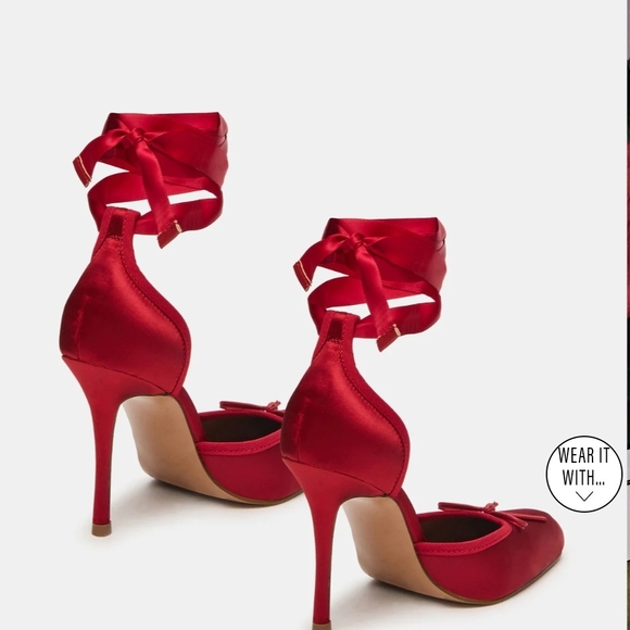 Steve Madden Larina Red Satin Ribbon Heels - Picture 2 of 5